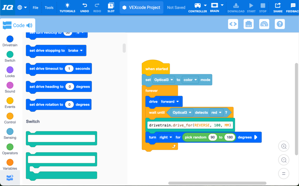 Afbeelding van de switch coding software