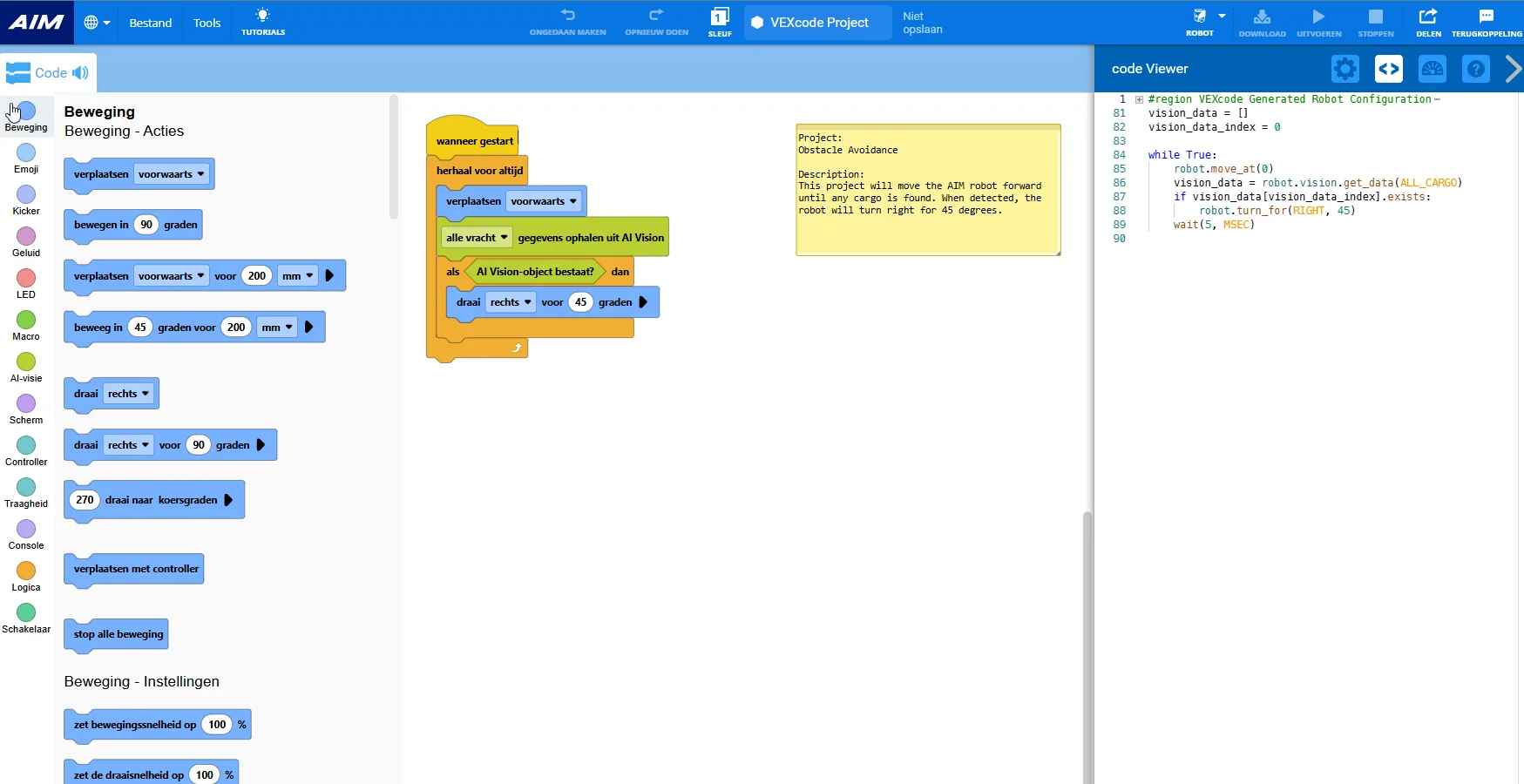 Screenshot VEXcode AIM